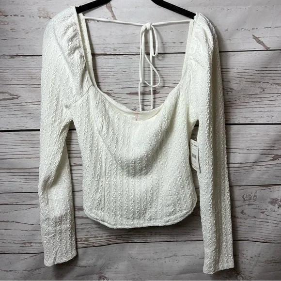Nwt Free People Brittany White Ribbed Puff Sleeve Top - Picture 3 of 7